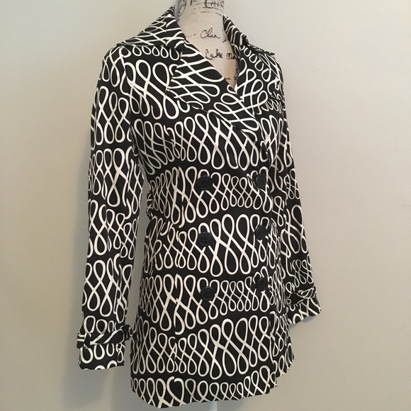 Black and White Trench Pea Coat with Tie - Picture 6 of 8